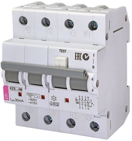 Диференційний автомат ETI KZS-4M 3p+N C 6/0,03 тип AC (6kA) 2174021
