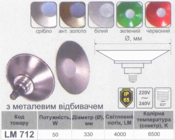 Лампа Lemanso LED IP65 + метал. відбивач 50W E27 4000LM 6500K зелений/ LM712 558456