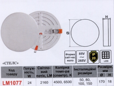 LED панель Lemanso 24W 2160LM 6500K 85-265V IP20 / LM1077 