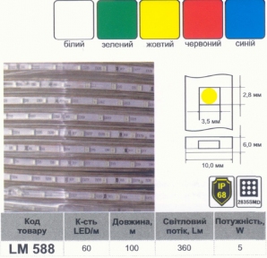 Дюралайт-стрічка LEMANSO 60LED IP65 біла 2835SMD 230V 5W/м 360LM / LM588 931855