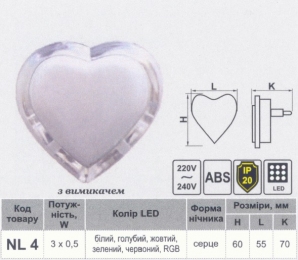 Нічник Lemanso Серце мультик 3 LED / NL135 311008