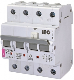 Диференційний автомат ETI KZS-4M 3p+N C 16/0,03 тип AC (6kA) 2174024