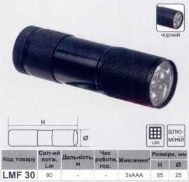 Ліхтар LEMANSO 9 LED чорний / LMF30 алюміний 931439