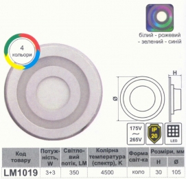 LED панель 3 кольорова Lemanso 3+3W 350Lm 4500K 175-265V / LM1019 коло RGB 332890 1шт