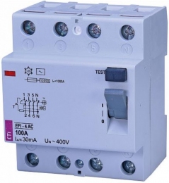 Диференційне реле (ПЗВ) ETI EFI-4 100/0,03 тип AC (10kA) 2062151