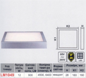 Накладна квадрат LED панель Lemanso 12W 900LM 6400K 85-265V / LM1049 