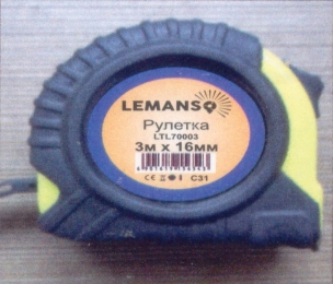 Рулетка LEMANSO 3м x 16мм LTL70003 жовто-чорна 106003