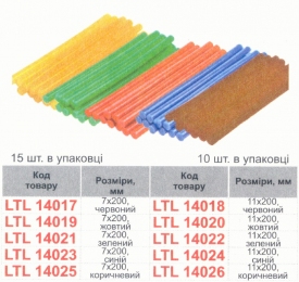 Стрижні клейові 15шт пачка (ціна за пачку) Lemanso 7x200мм жовті LTL14019 140019